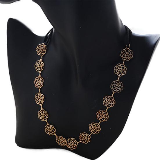 Lady Girl Fashion Sweet Metal Hollow Rose Flower Elastic Hair Band Headband