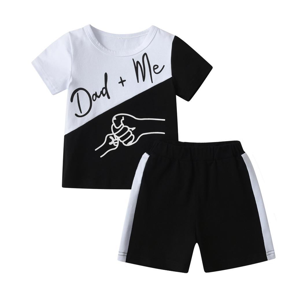 Cute Toddler Baby Boy Summer 2pcs Clothes Set New Printed Short Sleeve Patchwork T-shirt Top with Short Pants Outfits