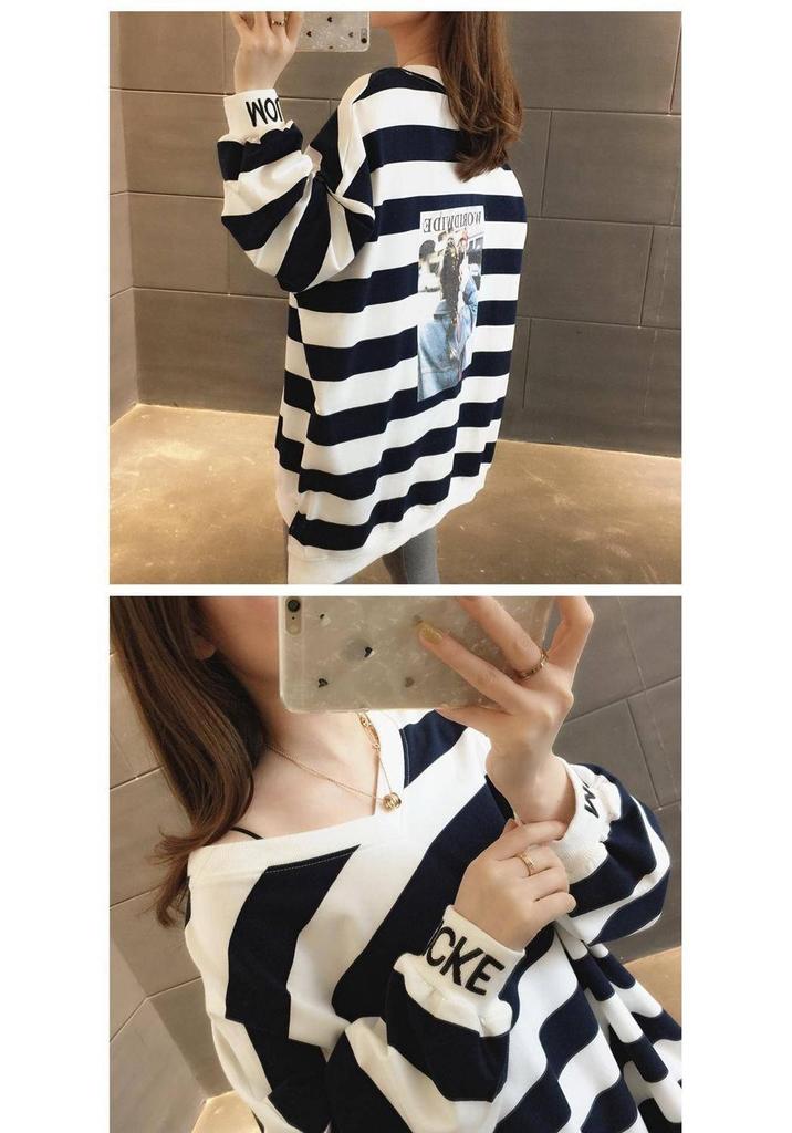 Fleece-Lined Striped Hoodie: Women's 2026 Winter Loose Fit, Mid-Length, Versatile Korean Style Trendy Top
