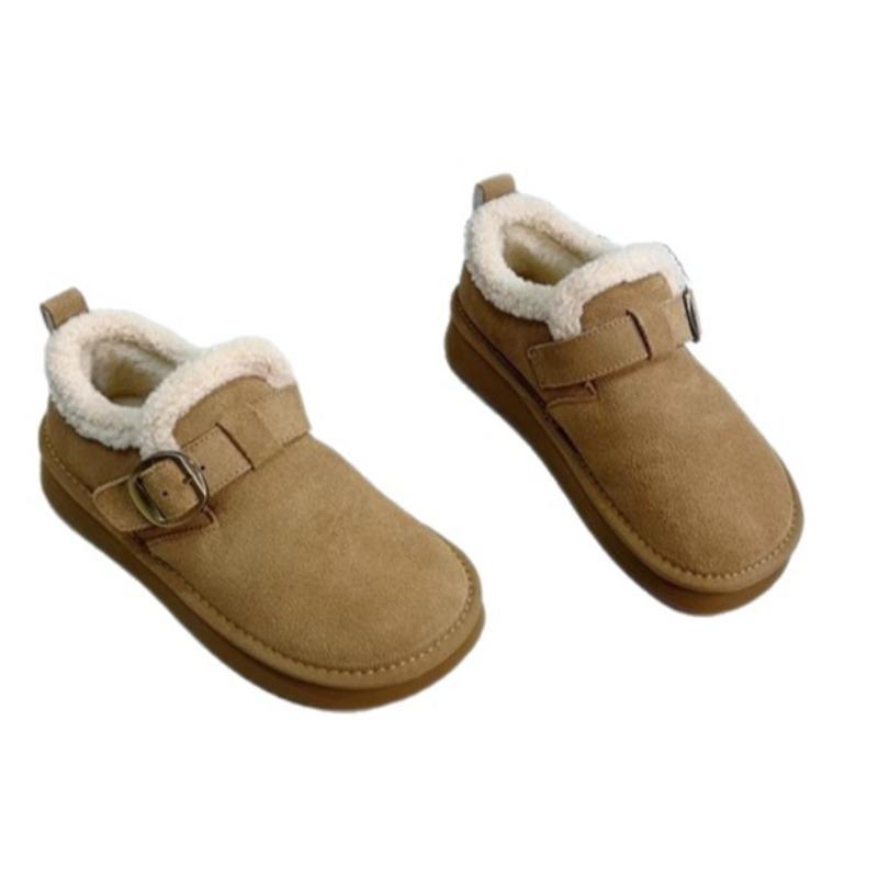 Cowhide All-inclusive Velvet Warm One-pedal Cotton Shoes Snow Boots Women's Thick-soled Lamb Wool Shoes Children