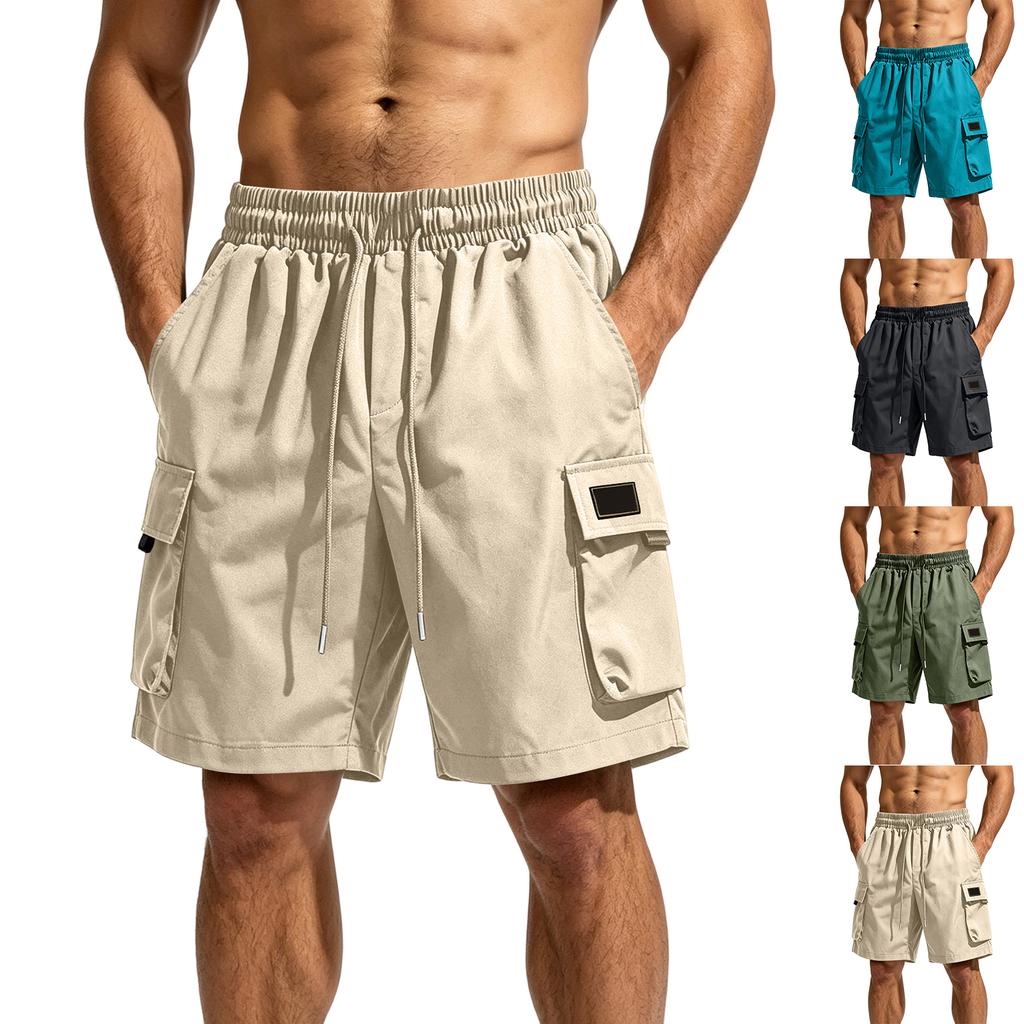 Men's Casual Loose Fit Multi Pocket Cargo Shorts Elastic Waistband Drawstring Adjustable Length Summer Outdoor Shorts