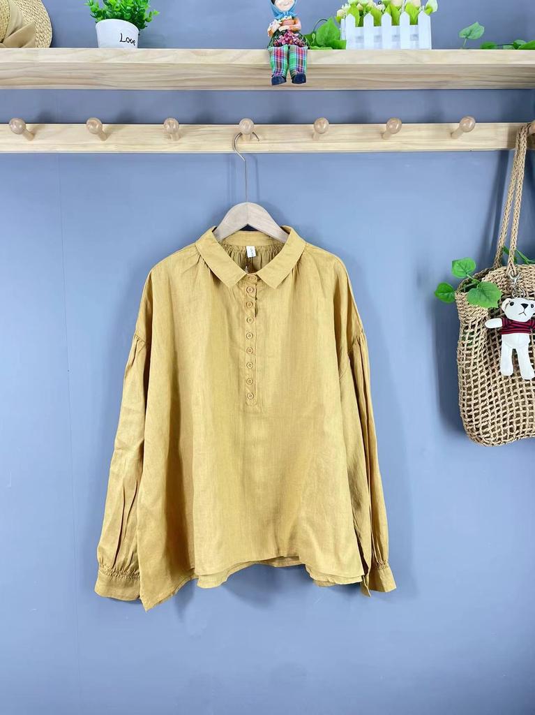 Special Spring Spring Cotton and Linen Japanese Shirt Women's Long Sleeve Pure Color Literary Korean Version High Quality Versatile Women's Top