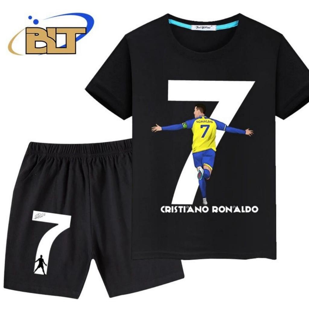 2026 Summer Ronaldo 3D Printed Summer Children's T-shirt Sports Shorts Set Suitable Women Comfortable