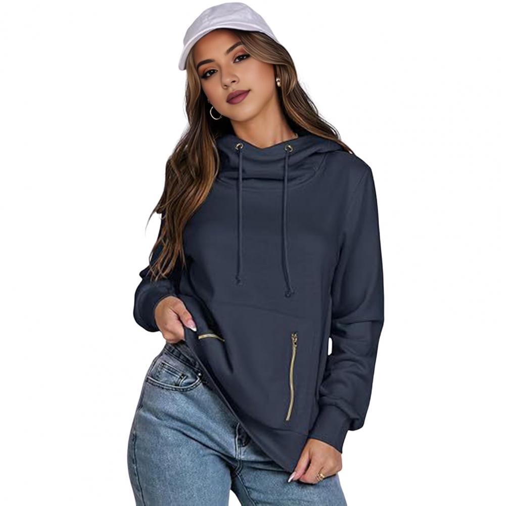 

Толстовка Lady Dall Winter Hoodie с карманами на молнии, эластичными манжетами, однотонным шнурком, длинными рукавами, в стиле преппи, с капюшоном, спортивная, Fitne S темно-синий