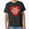 Men Casual Shirts Short Sleeves Love Yourself First Heart Self Love Affirmation Minimal Black Tees Oversized T-shirts