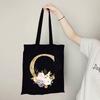 Gold Letter Flower Canvas Bag Women's Shopping Bag Reusable Large Capacity Portable Handbag Harajuku Student Shoulder Bag