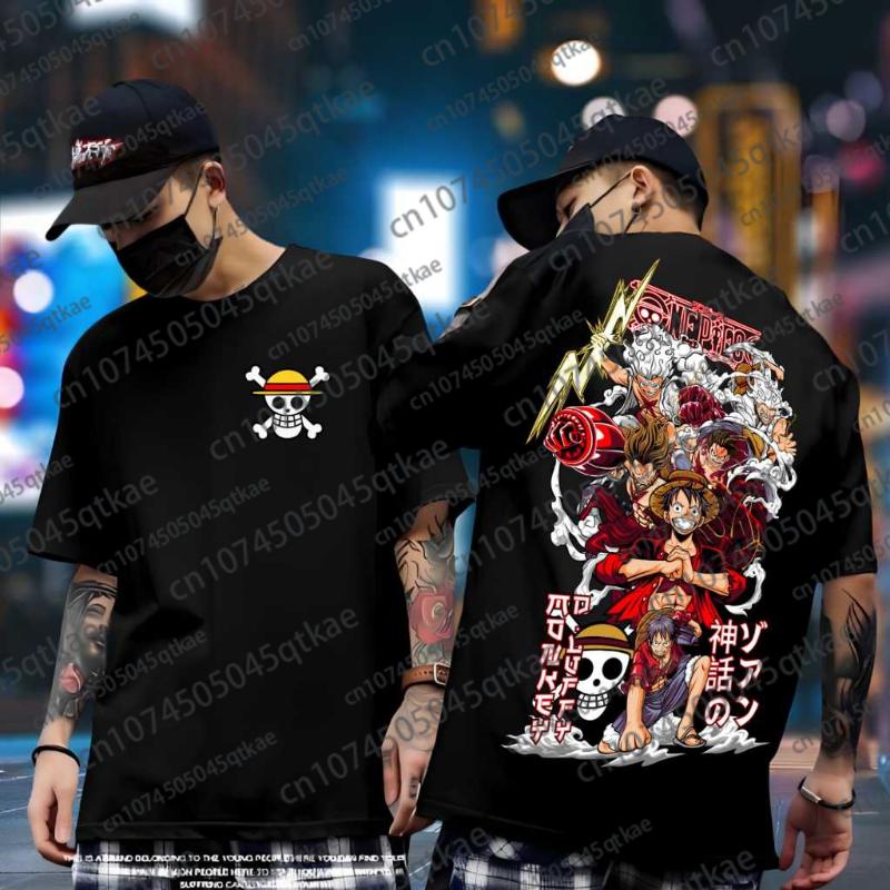 ONE PIECE Joint Short-sleeved T-shirt Luffy Gear5 Print Cotton Tee Men's Women Oversize Fashion Bandai Cosplay Tshirt Kid/Adult