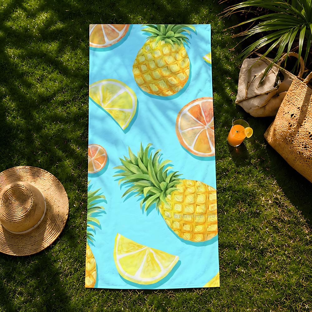 Prosop de plajă P-Pineapple Food, prosop de baie absorbant cu uscare rapidă pentru înot, sală de sport, camping, exterior