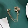 Suit Brooch for Men & Women, Auspicious Dragon Collar Pin with Double-Layer Chain Rhinestone Inlaid, Shirt Collar Badge for Formal Wear Business