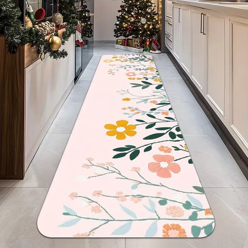 Vintage Vertical Pink Rose Floral Runner Rug Elegant European Vine Print Non Slip Floor Mat for Hallway Living Room Bedroom