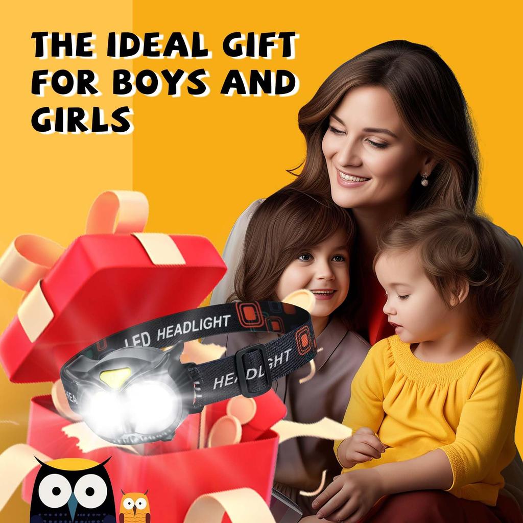 LED Kids Headlamp, COB Headlamp for Kids Boys Girls Flashlight Headlamp Battery Powered Lightweight Headlight Ideal Gift
