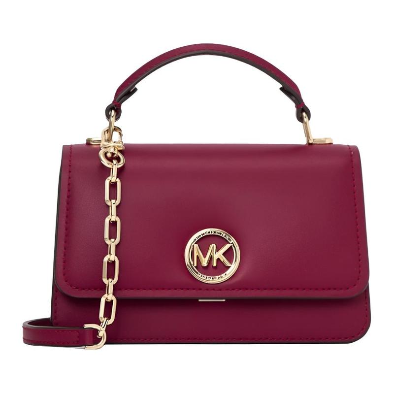 Michael Kors Brand Logo Gold Hardware Cow Leather Shoulder Crossbody Handbag Women's Rose Red