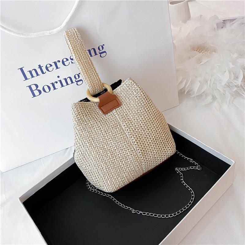 Chic Street Style Woven Bucket Bag Fashionable Mid-size Purse For Girls бежевый