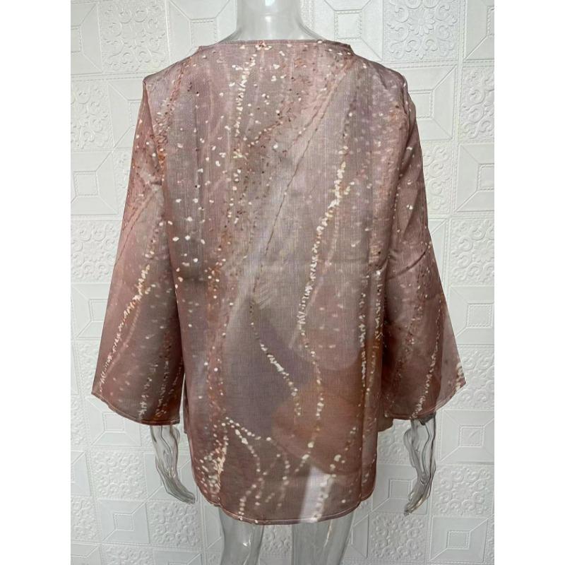 Spring Summer V-neck Printing Fashion Women Blouse New Casual Loose Irregular Top T-shirt Large Size Simple Elegant Office Shirt Women's Clothing