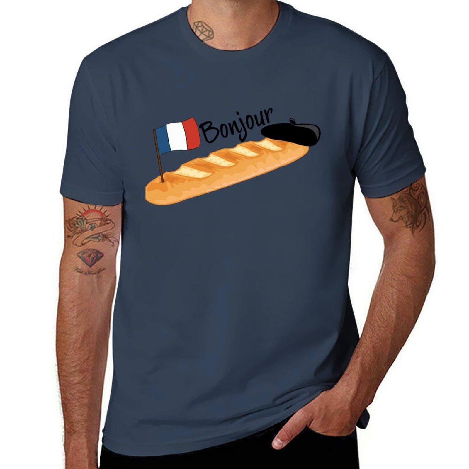 Bonjour Oui Oui Baguette Funny French Tshirt Industrial Work Tee Shirt S