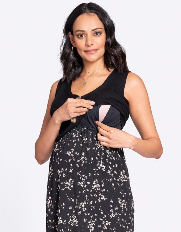 Seraphine TYLA Casual Maternity Black with Sand Print Women's Dress, Nursing-Friendly,