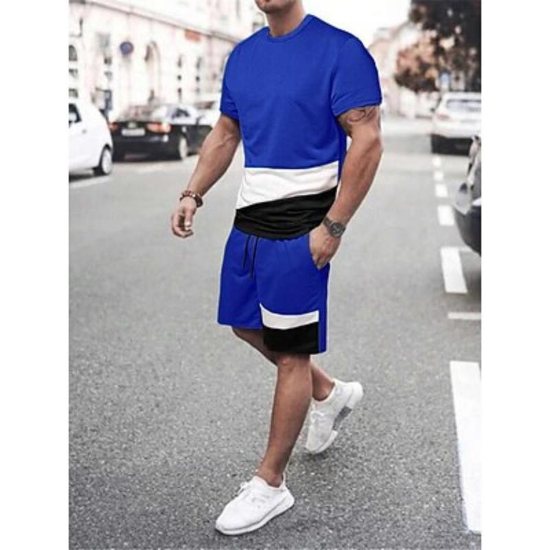 

Мужская футболка с короткими рукавами и круглым вырезом, летняя гимнастика, повседневная, с цветными блоками, в уличном стиле, для отпуска, на каждый день 3XL