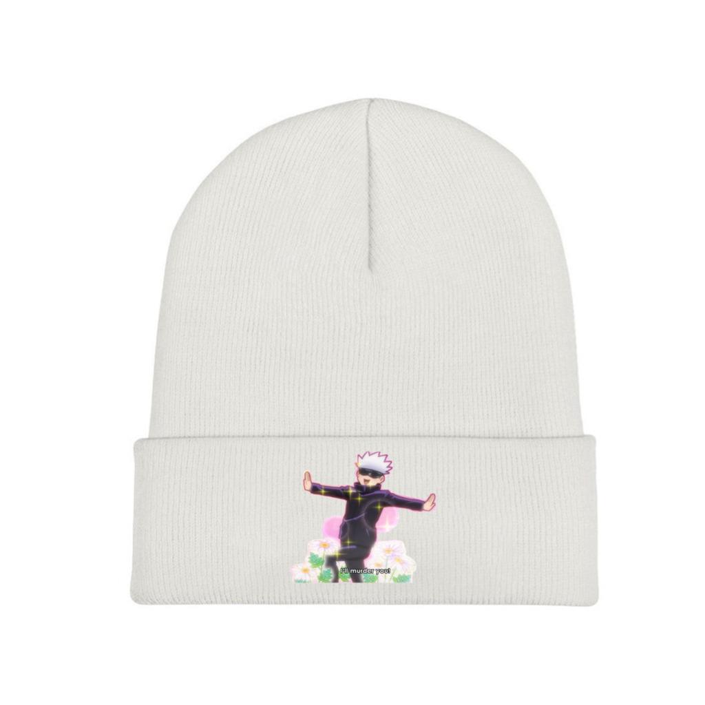 Satoru Gojo Will Kill You Jujutsu Kaisen Knitted Hat Women's Unisex's Beanies Winter Hats Polyester Anime Manga Crochet Melon Cap