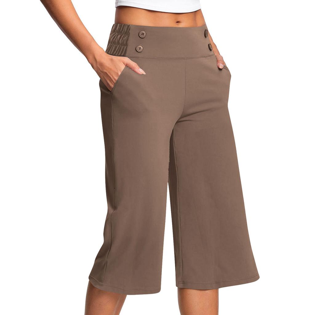 European and American Women's Stretchy, Comfortable, Wide-leg Yoga/fitness Pants, Solid Color, Casual Wear.