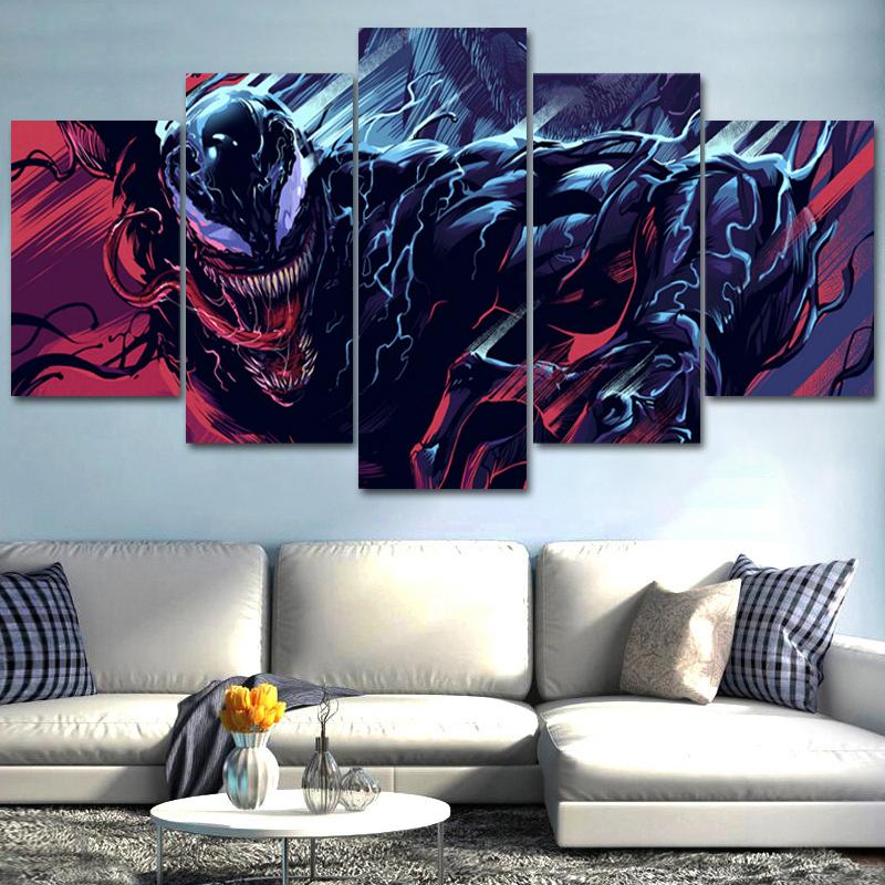 No Framed Canvas 5Pieces Venom Alien Science Fiction Movie Wall Art Posters Pictures for Living Room Office Home Decor Paintings