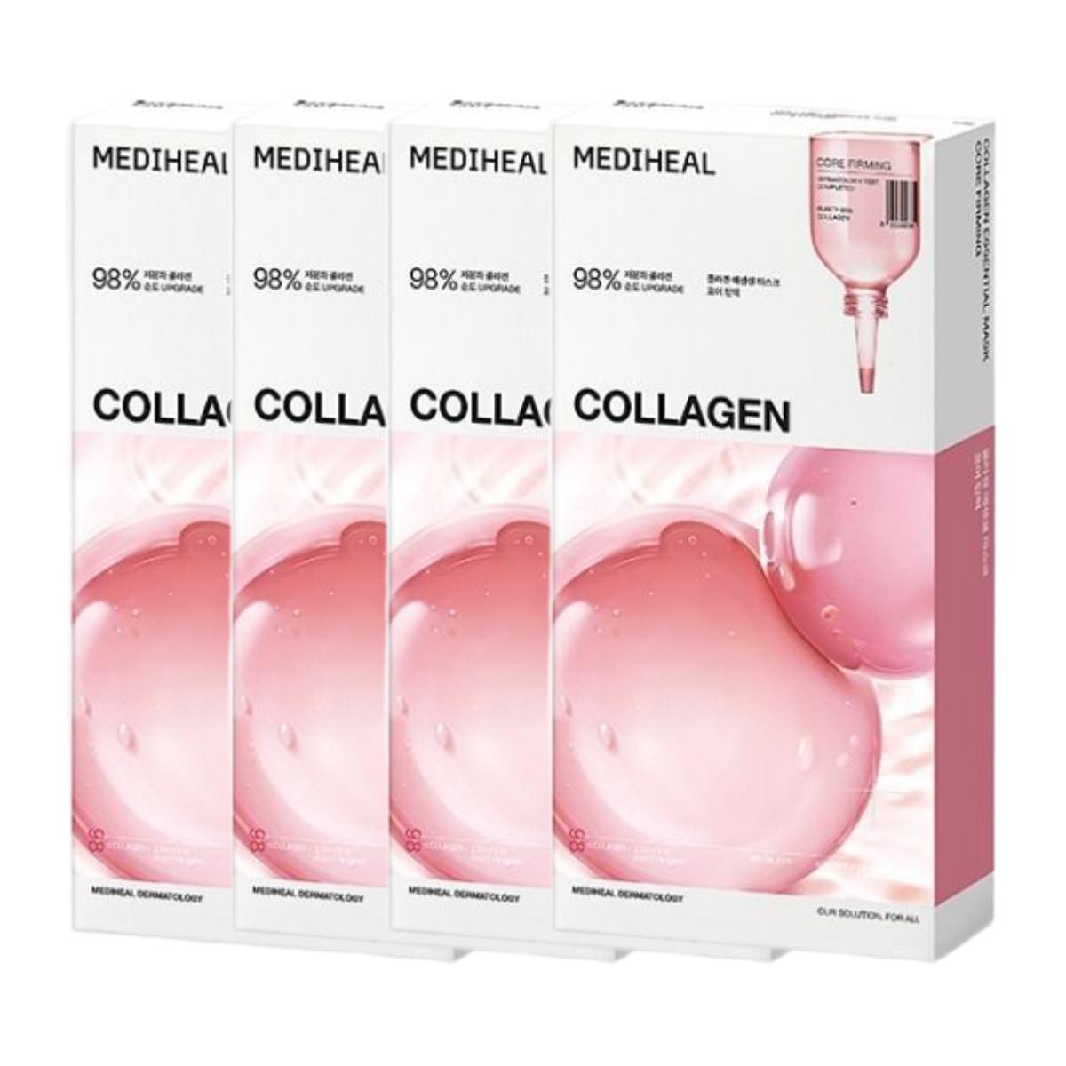 Mediheal Collagen Essential Mask Sheet Firming Skin Pack 10 Sheets 4 Boxes Set - Korean Skincare Tightening Face Mask