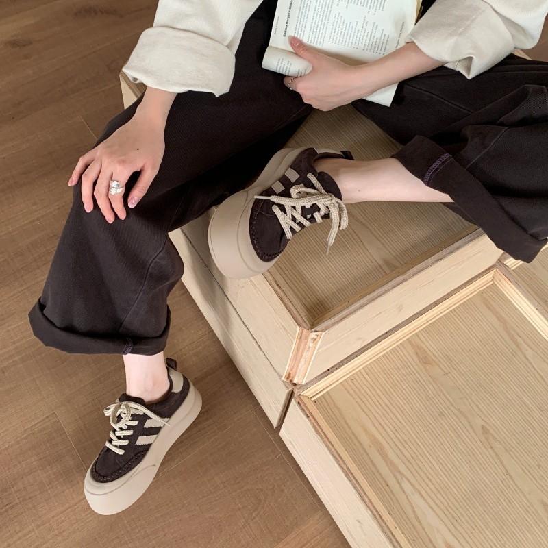 Shougu popular big head retro bread shoes women's 2025 new matte leather niche student platform sports shoes tide