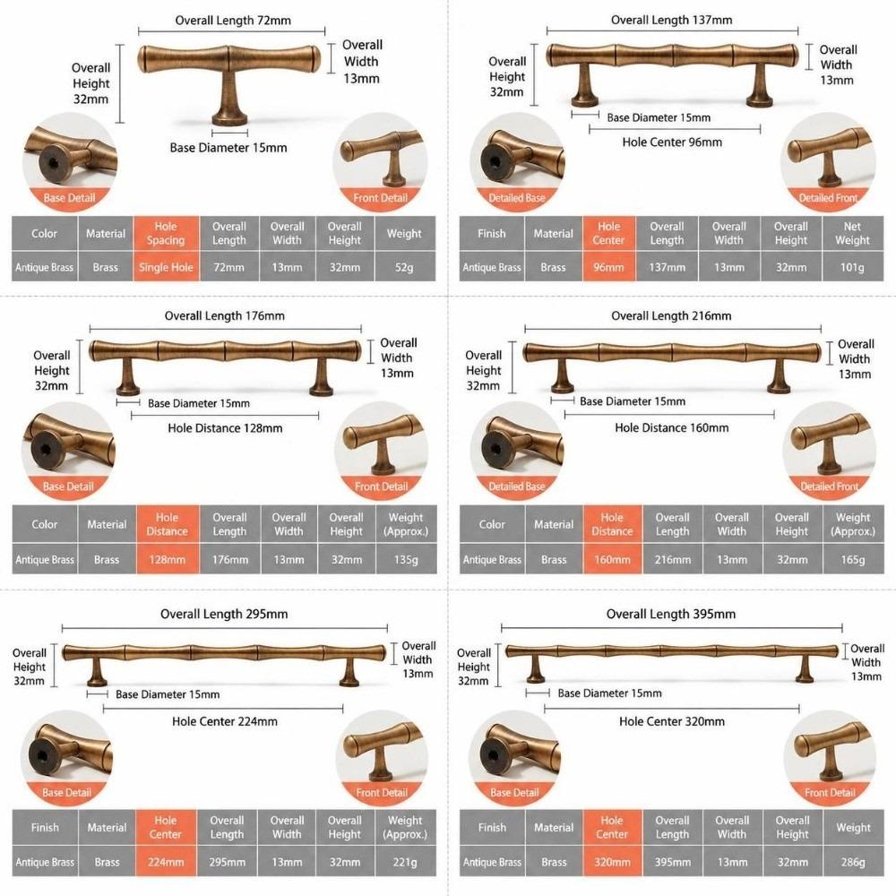 Bamboo Shape Drawer Pulls Solid Brass Wardrobe Handles Cabinet Door Handles Kitchen Accessories