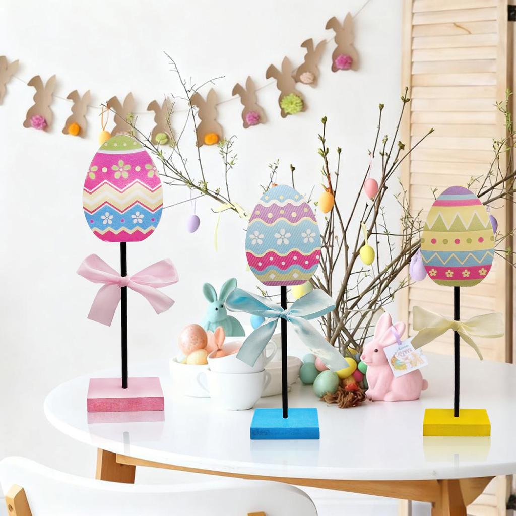 3-piece Set Of Easter Egg Colored Bow Decoration Desktop Decoration With Festive Atmosphere