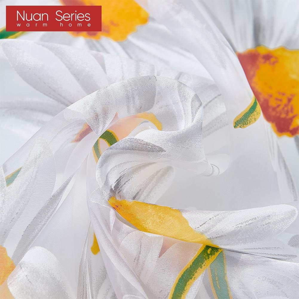 2PC Nuan Series Fashionable Modern Countryside Style Sunflower Print Light and Thin Valance for Small Window Kitchen Curtain Home Decor