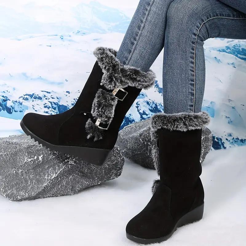 Fashion 2024 Mid-Calf Women Fashion Comfortable Warm Modern Boots Women Round Toe Wedges Slip on Shoes Female Shoes for Women