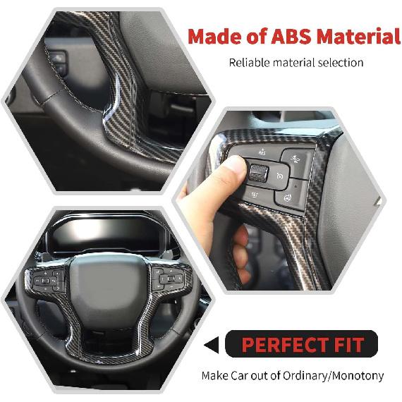 Carbon Fiber Steering Wheel Trim Cover Frame Decoration Interior Accessories Compatible with Chevrolet Silverado 2019-2023,for Chevrolet Tahoe