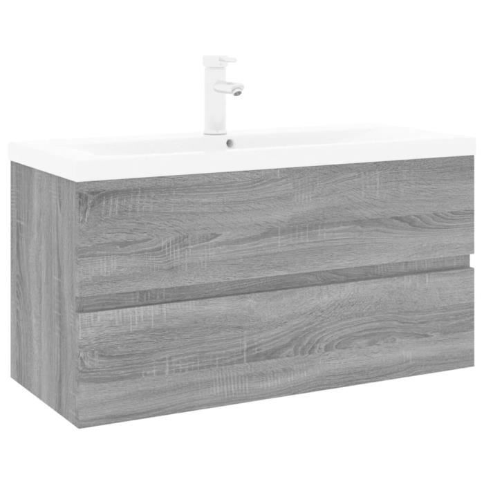 3152883 vidaXL Vanity Unit with Integrated Basin Sonoma Grey Engineered Wood