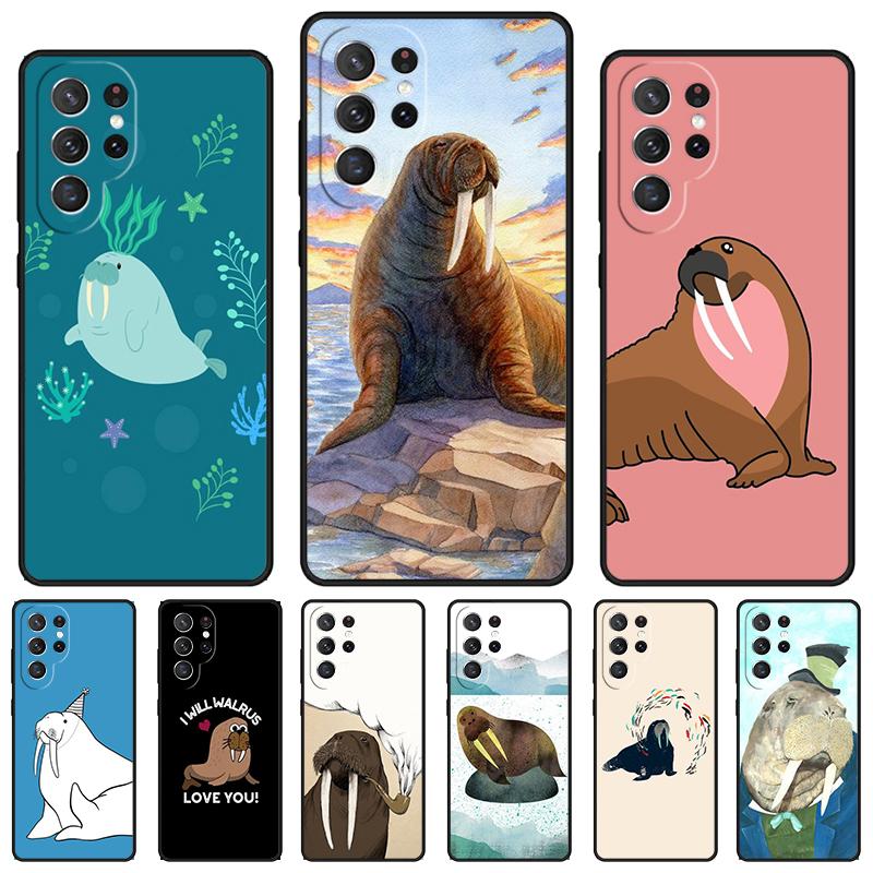 Cute Walrus Phone Case For Samsung Galaxy S24 S25 S23 S22 Ultra Note 10 20 Plus S20 S21 FE Cover