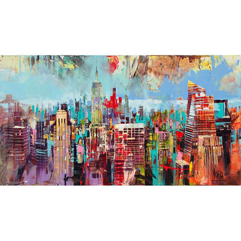 

Абстрактная акварельная картина на холсте с изображением города Нью-Йорка, пейзажные постеры, принты, настенные художественные картинки для декора гостиной, Cuadros 20x40cm Unframed