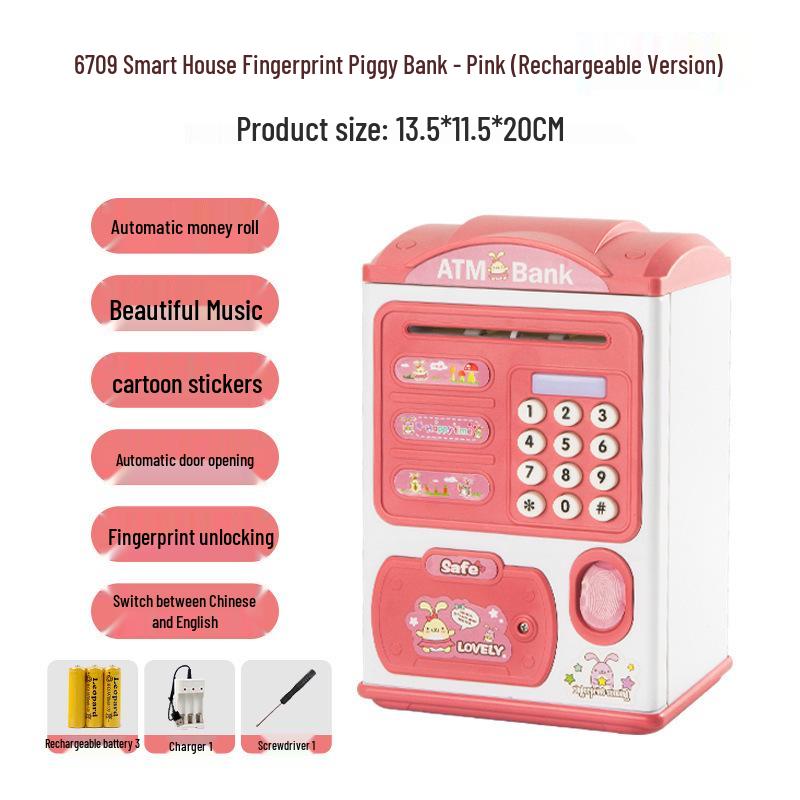 Children's Electronic Safe Toy with Fingerprint Unlock and Rolling Money Feature