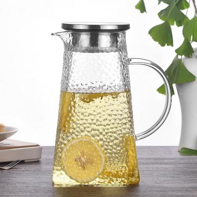 Gehämmerte kühle Wasserflasche, hochtemperaturbeständiges Wasserflaschen-Set, hoher Borosilikatglas-Topf, Party-Saft, transparenter Topf