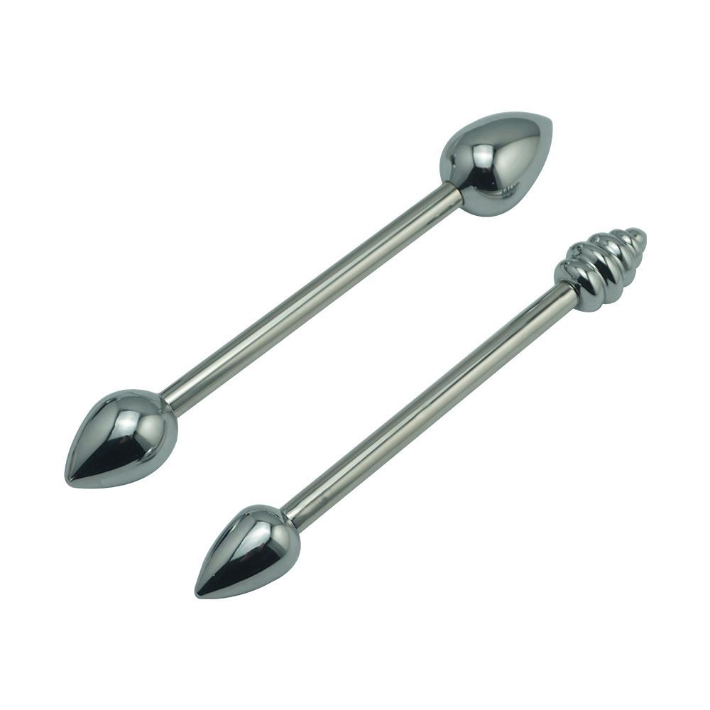Stainless Steel Metal Sexy Masturbation Back Court Double-Headed Replaceable Anal and Vaginal Plug Adult Sex Health Care Products