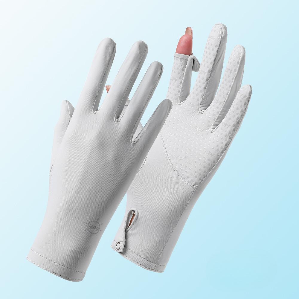 Sunscreen Gloves for Summer Women's Outdoor Anti UV Rays and Anti Slip Two Finger Thin Driving Touch Screen Cool Ice Silk Gloves