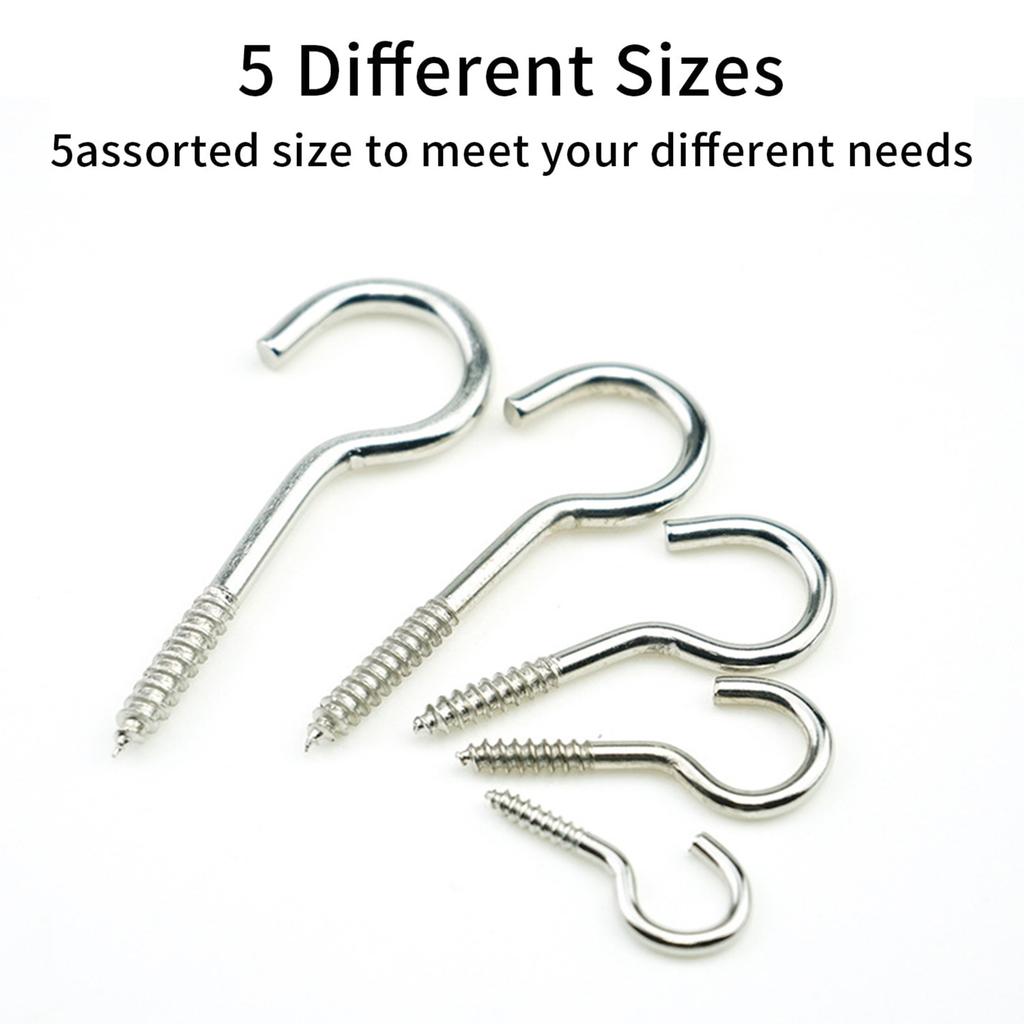 115 Stück Sortierte Größen Schraubhaken Silber Edelstahl Deckenhaken für Innen- und Außenbereich Hängepflanzenhaken