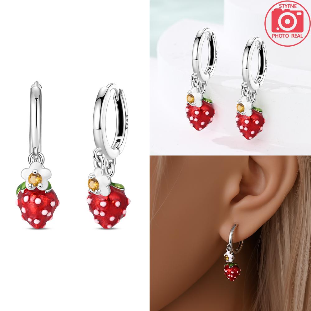 Earrings 925 Silver Sunflower Doughnut Strawberry Flower Cherry Earrings Jewelry Women Anniversary Gift