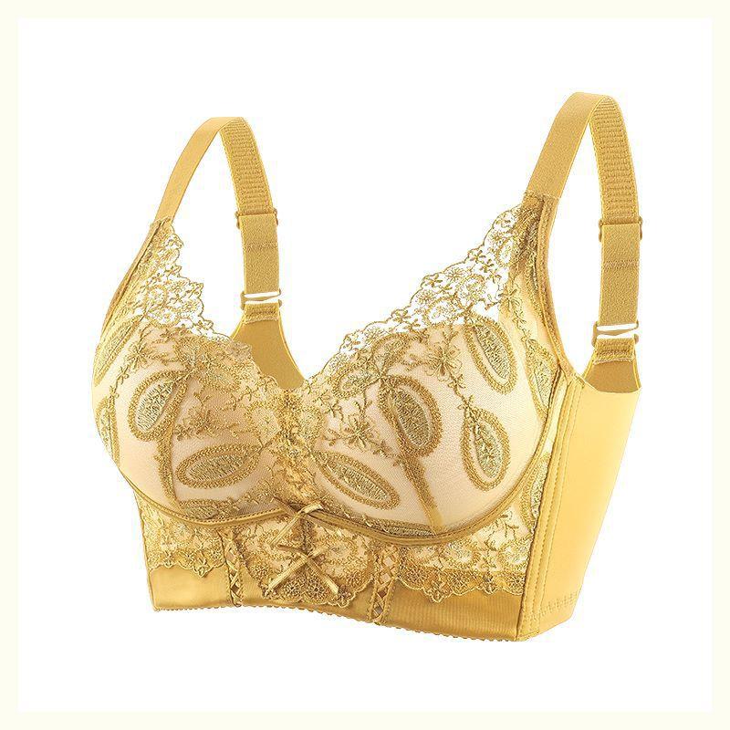 

Ретро Вышитый Кружевной Бюстгальтер для Женщин Регулируемый Скрывающий Грудь Бюстгальтер Большого Размера 40/90B жёлтый