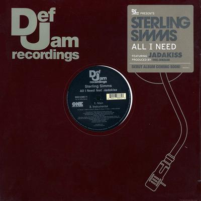 12inch Record STERLING SIMMS, JADAKISS - All I Need B001228611 Def Jam Recordi 2008 US Rap & Hip-Hop/R&B Used