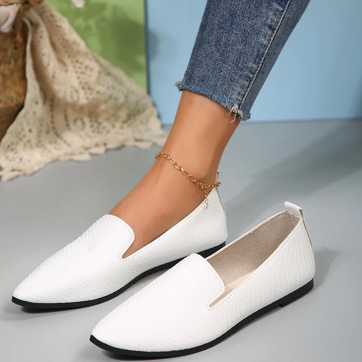 Step Style Damesschoenen Licht PU Leer Casual Schoenen Barefoot Schoenen Puntneus Leren Schoen Dames Flats Instappers Loafers Zapatos Mujer 36 wit