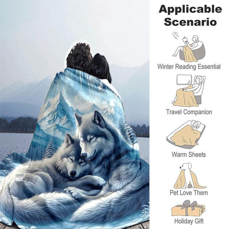 1pc Wolf Printing Lightweight Flannel Blanket, Comfortable and Warm Blanket, for Camping Sofa Bed and Couch Office, in All Seasons