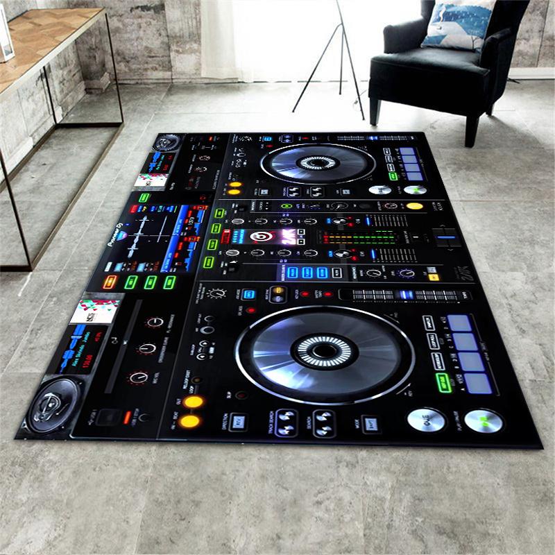 Retro Music Guitar Print Area Rug Anti-slip Flannel Carpet for Living Room Bedroom Home Decor Hotel Decor Washable Floor Mats