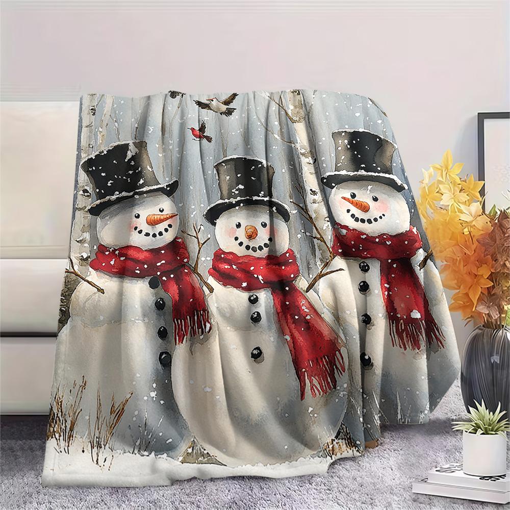 Snowmen Print Flannel Blanket, High Quality Comfortable for All Seasons, Home Decor, Warmth and Comfort, Perfect for Christmas Gifts