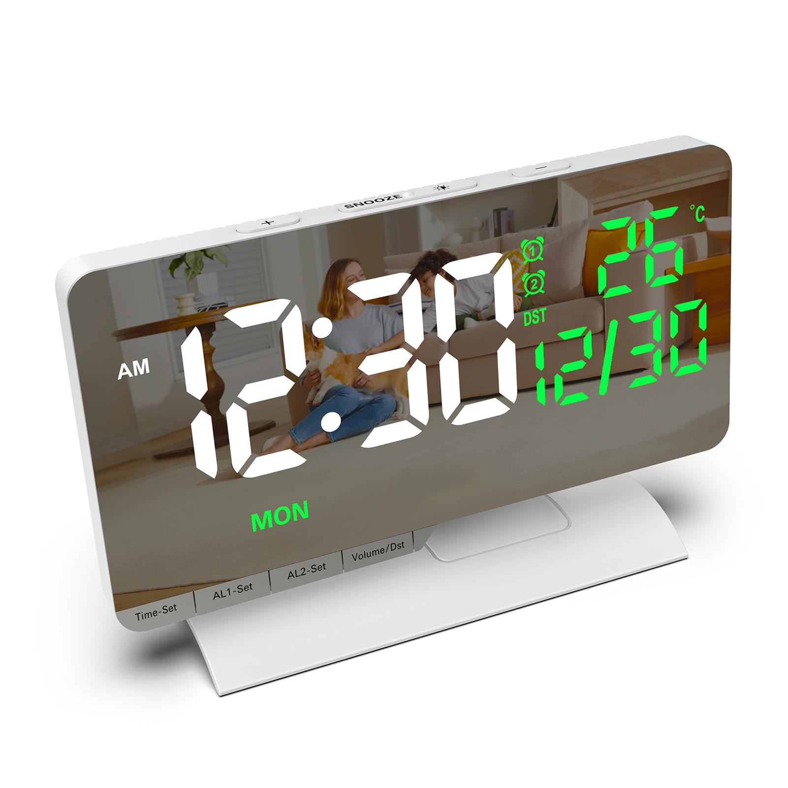 

6.6 Цифровые настольные часы с большим дисплеем, двойной будильник с отображением комнатной температуры в градусах Цельсия и даты, порты зарядки USB-C, 6-ступенчатый диммер, 5 уровней громкости