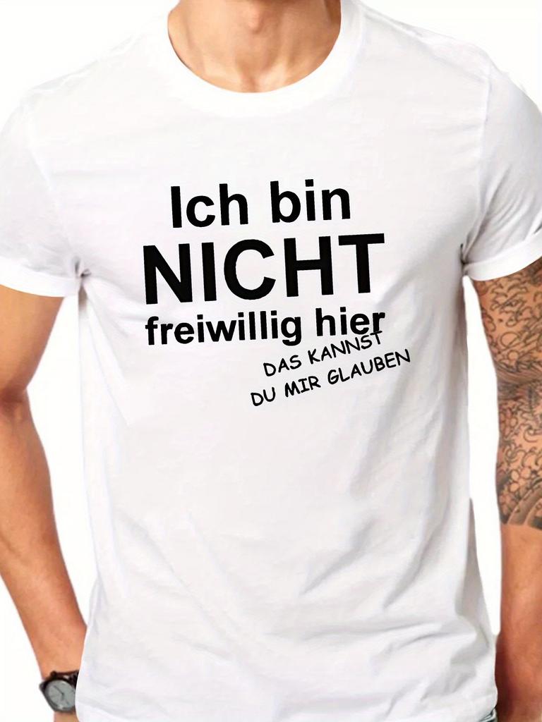 I'm Not Here Voluntarily" cotton unisex t-shirt in German style, casual, loose, vintage, short sleeve, trendy, for summer