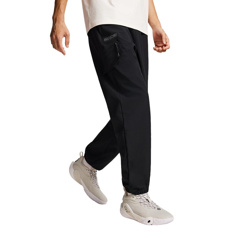 Li Ning Fleece Lined Warm Sports Fashion Versatile Windproof Water Resistant Loose Letter Sports Long Pants Men bottoms AYKV435-1