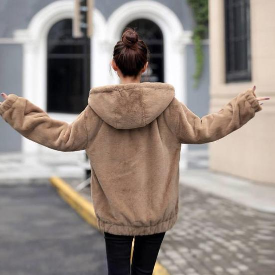 Women's Fuzzy Fleece Jacket Full Zip Up Hooded Sherpa Lined Coat Thick Warm Fall Winter Outerwear with Pockets